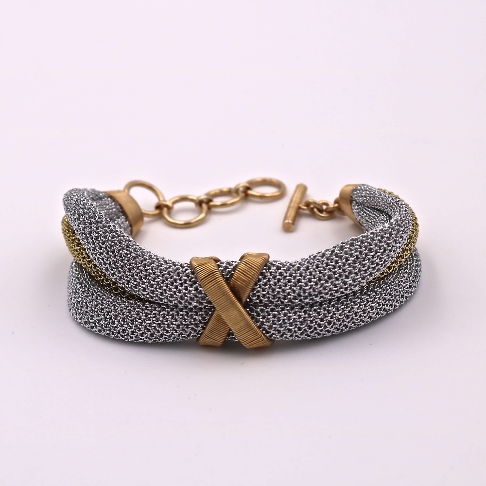 A&M Twisted Silver and Gold Mesh Bracelet